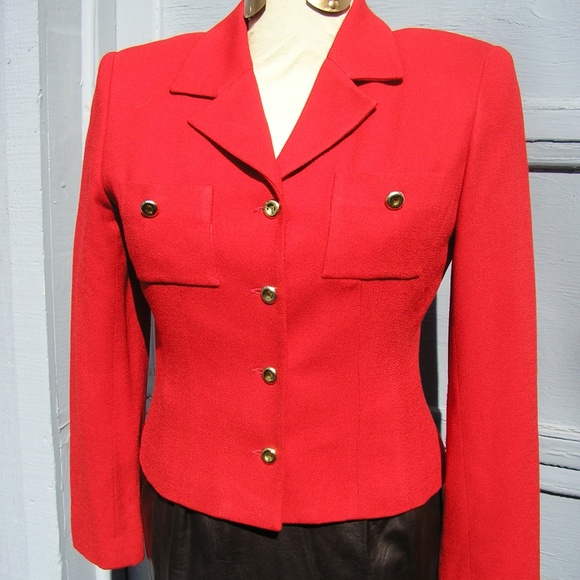 VTG PSI Couture RED 100% Wool Blazer 8 - Picture 1 of 7